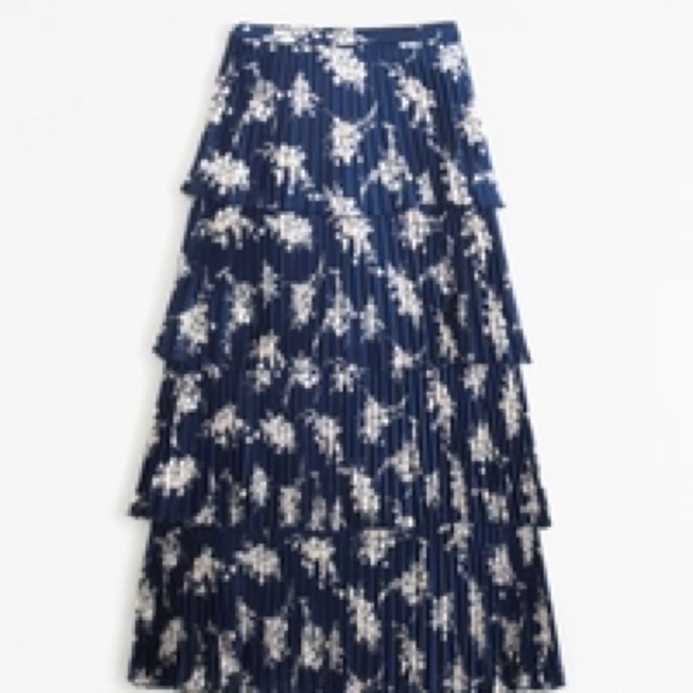 Abercrombie Women's Satin Set - Top and Pleated Tiered Maxi Skirt